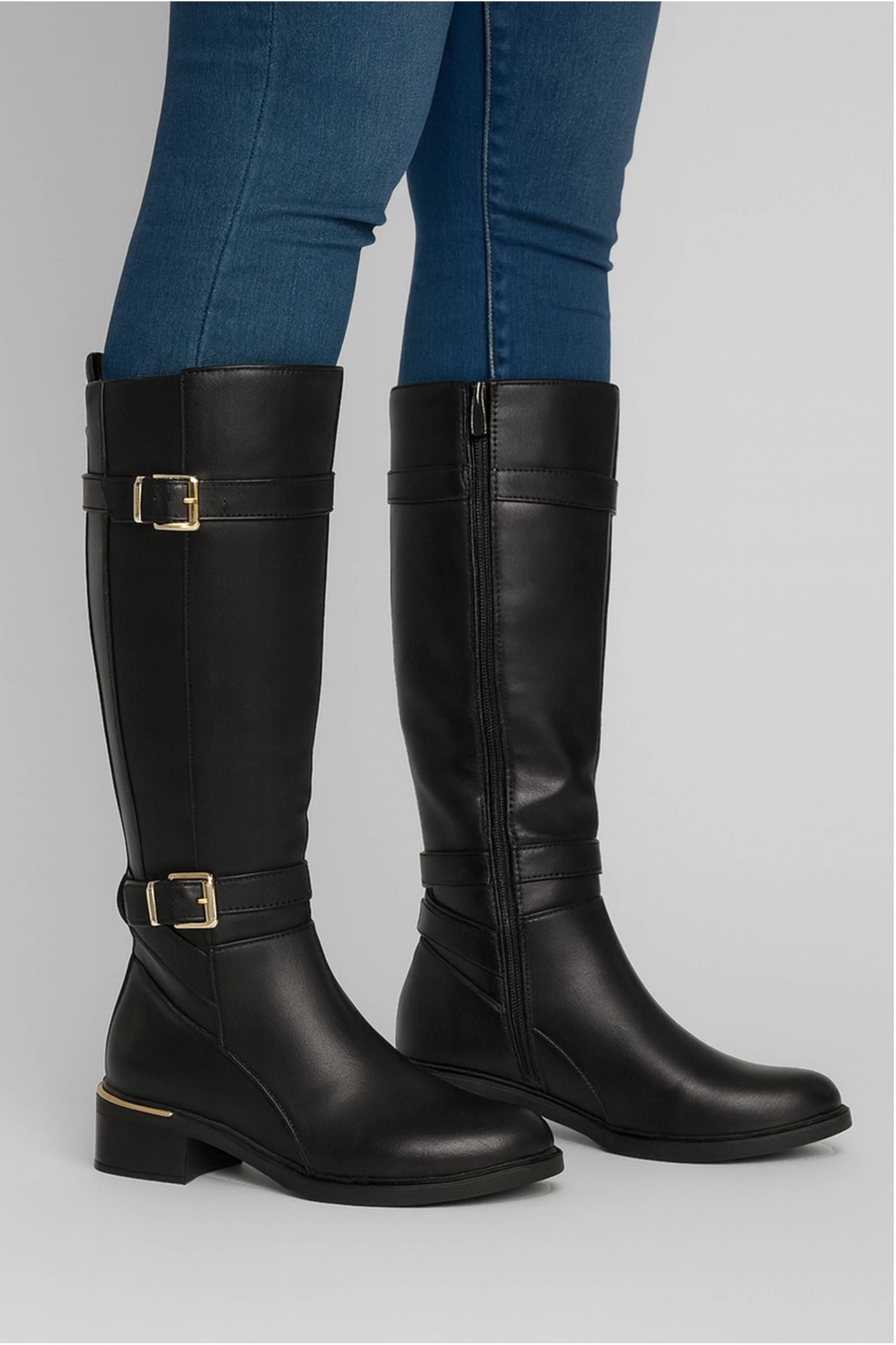 AJVANI Stretchy Elastic Zip Calf Biker Knee Boots