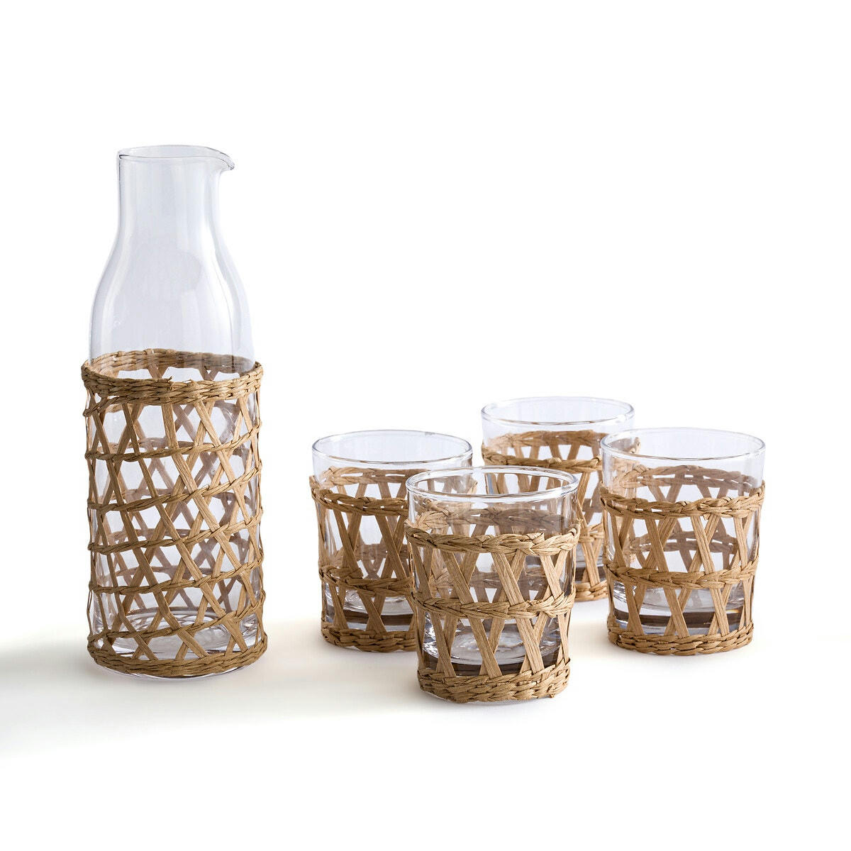 Carafe à eau en verre et tressage Qualimna