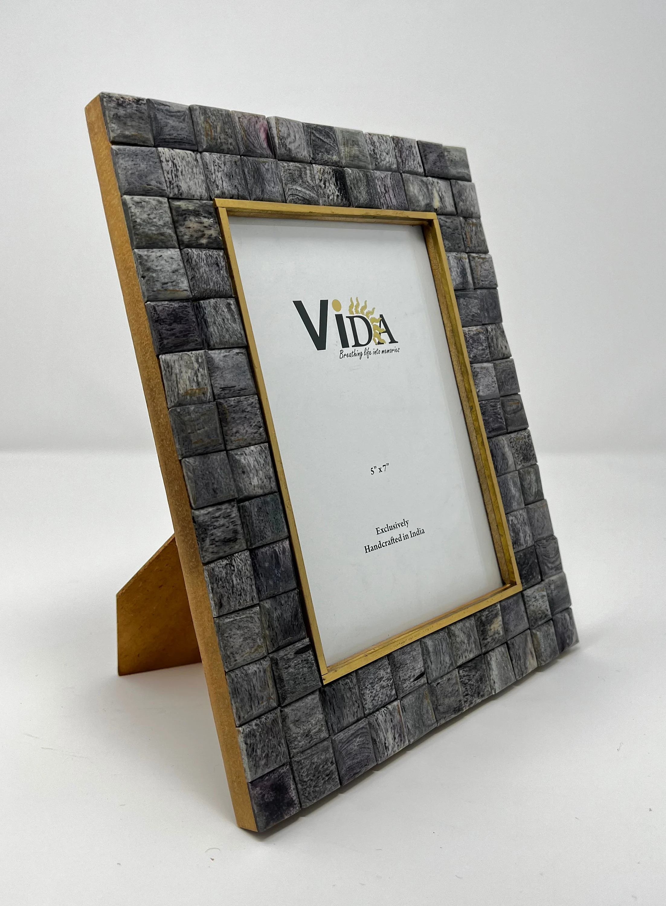 Cobblestone - Handmade 5x7 Photo Frame, Picture Frame, Colored Bone and Brass, by Vida
