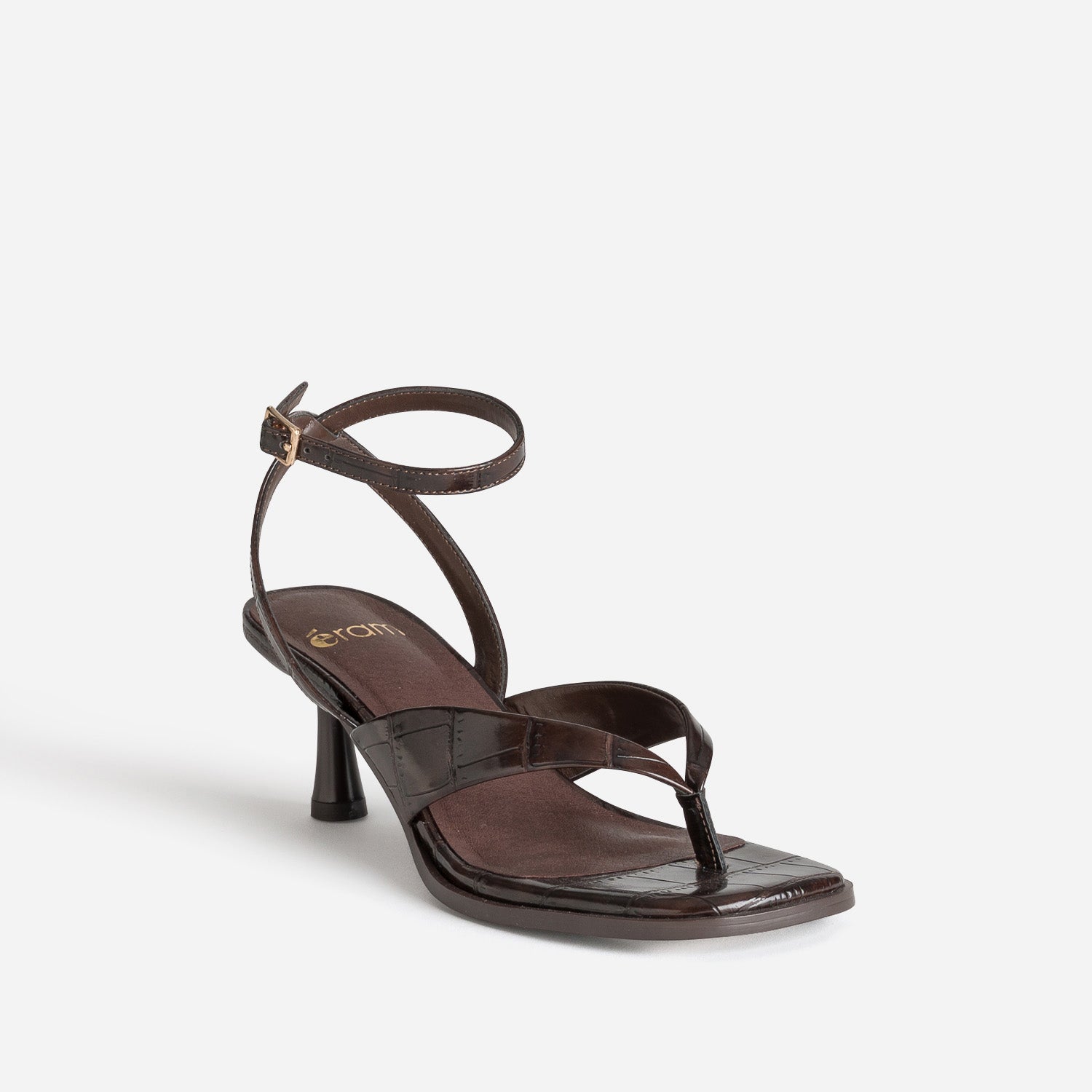 Sandale-tong marron effet croco