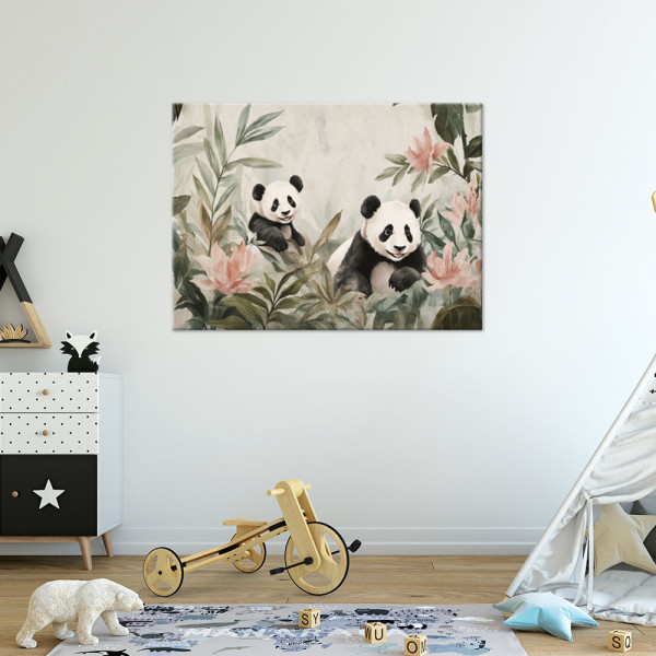 Feeby Obrazy dla dzieci, Misie Pandy w kwiatach 60x40
