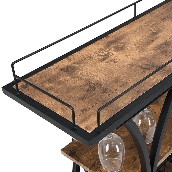 Mordern Industrial Black Bar Cart with Wine Rack and Glass Holder