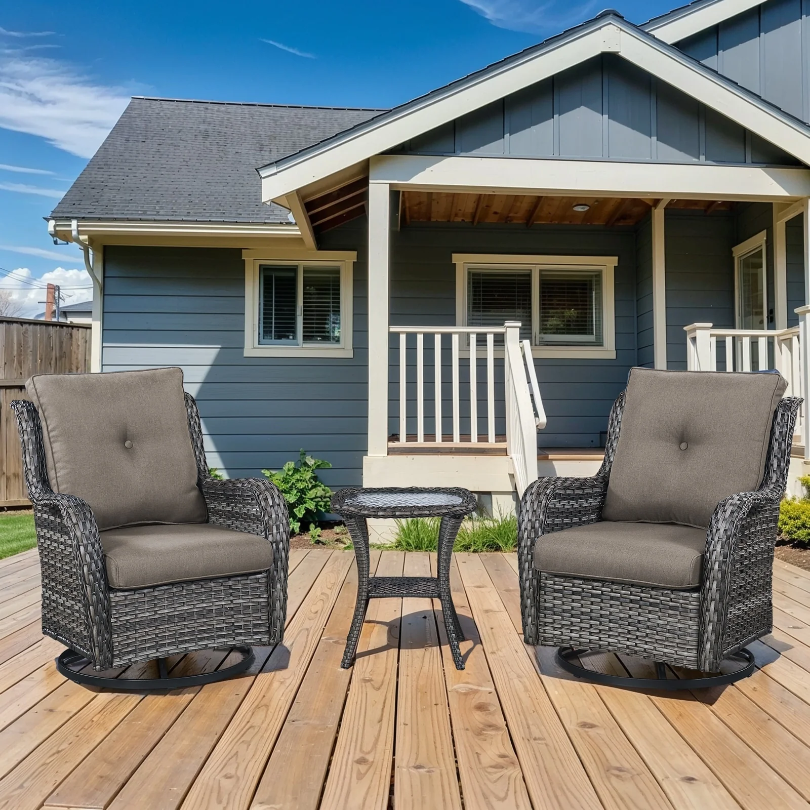 Outdoor Swivel Rocker Patio Chairs with Table Set of 2