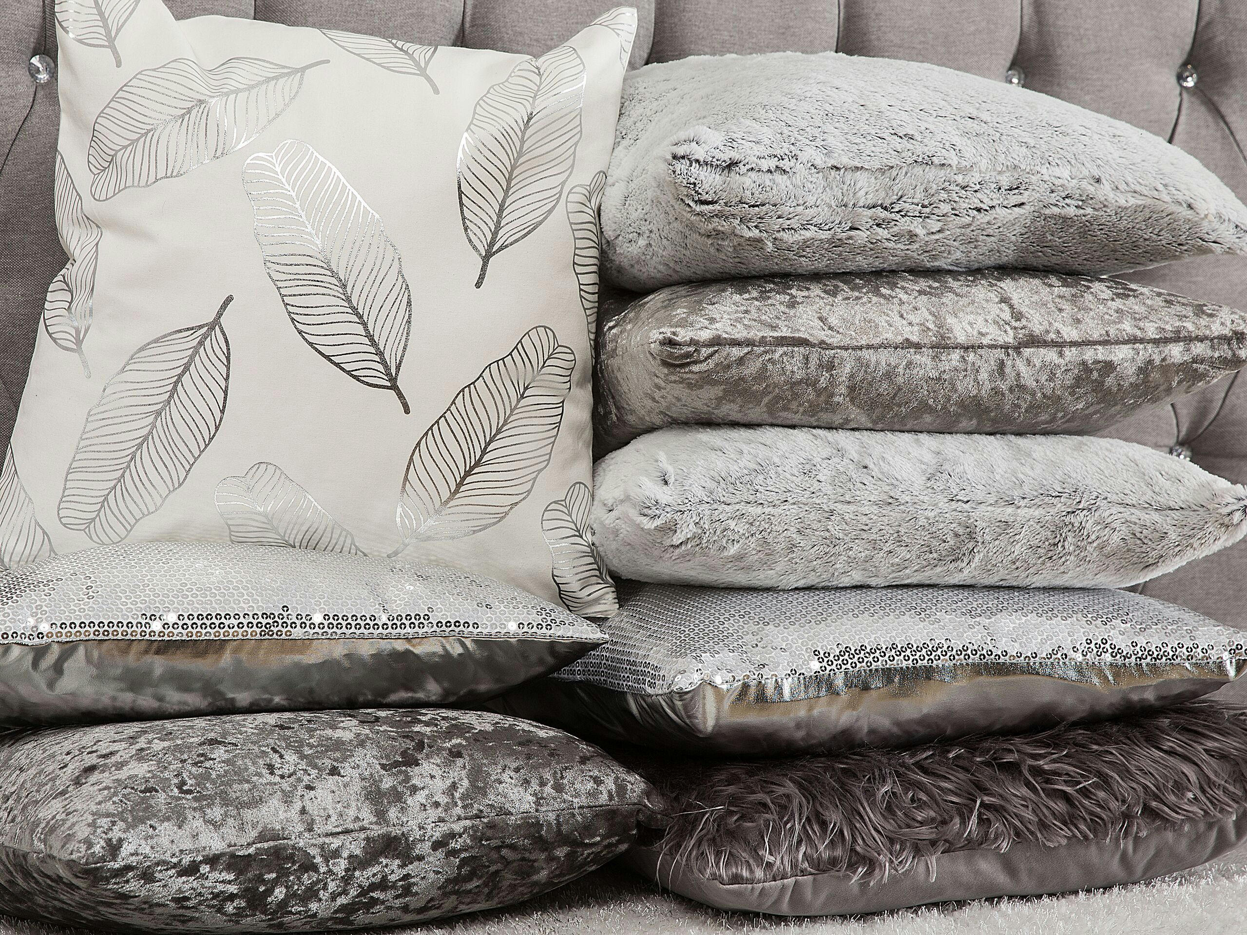 CLEMATIS - Lot de 2 coussin décoratifs en tissu gris 45x12cm
