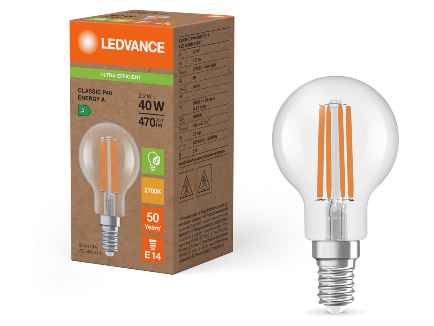 Żarówka LED Kulka E14 2,2W z ciepłą barwą światła