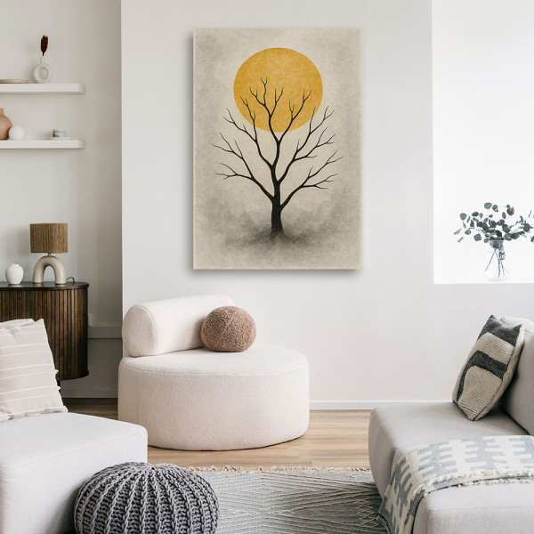 Feeby Obraz Japandi, Drzewo bez liści Minimalizm Beżowy Słońce 40x60