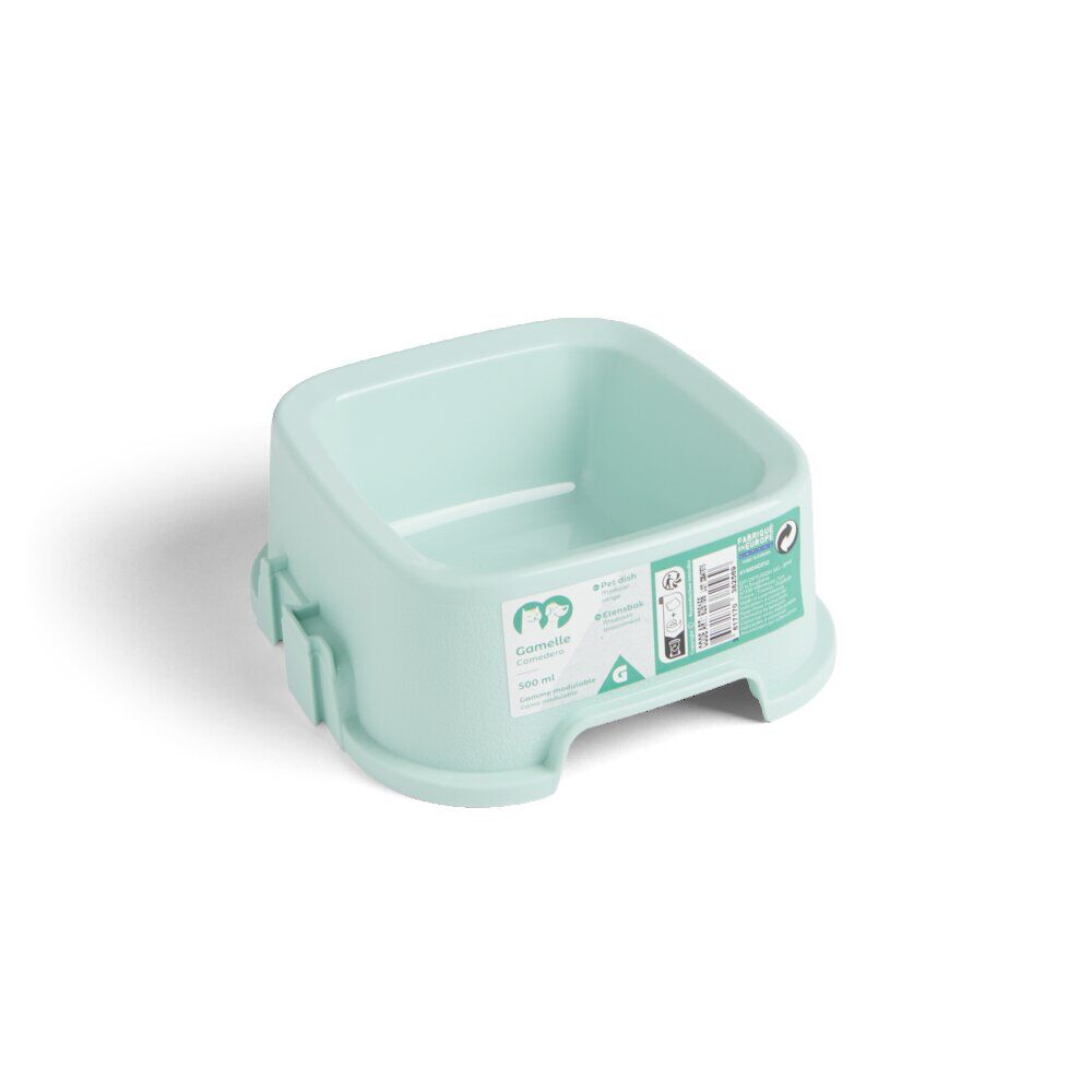 Gamelle carrée pour chien plastique vert 500 ml - 16,6x16,6xH.6,5cm