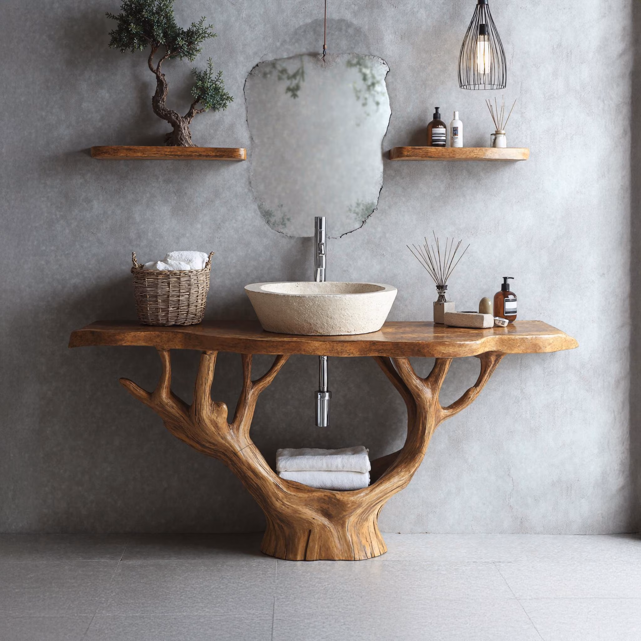 Live edge vanity vessel sink rustic floating vanity bathroom sink walnut vanity farmhouse mirror console table decor housewarming gift
