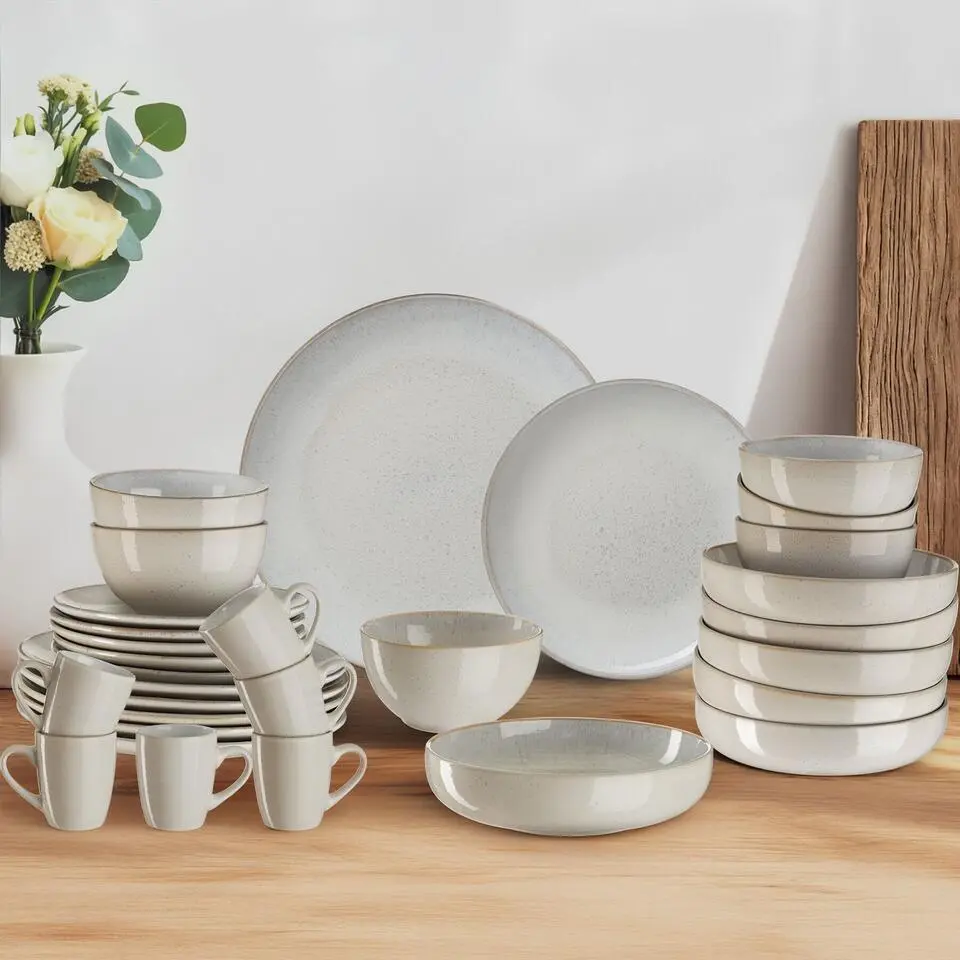 tectake Serviesset Mare van aardewerk, voor 6 personen, Grijs