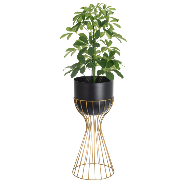 Kwietnik z osłonką stojący metalowy złoto czarny 46cm