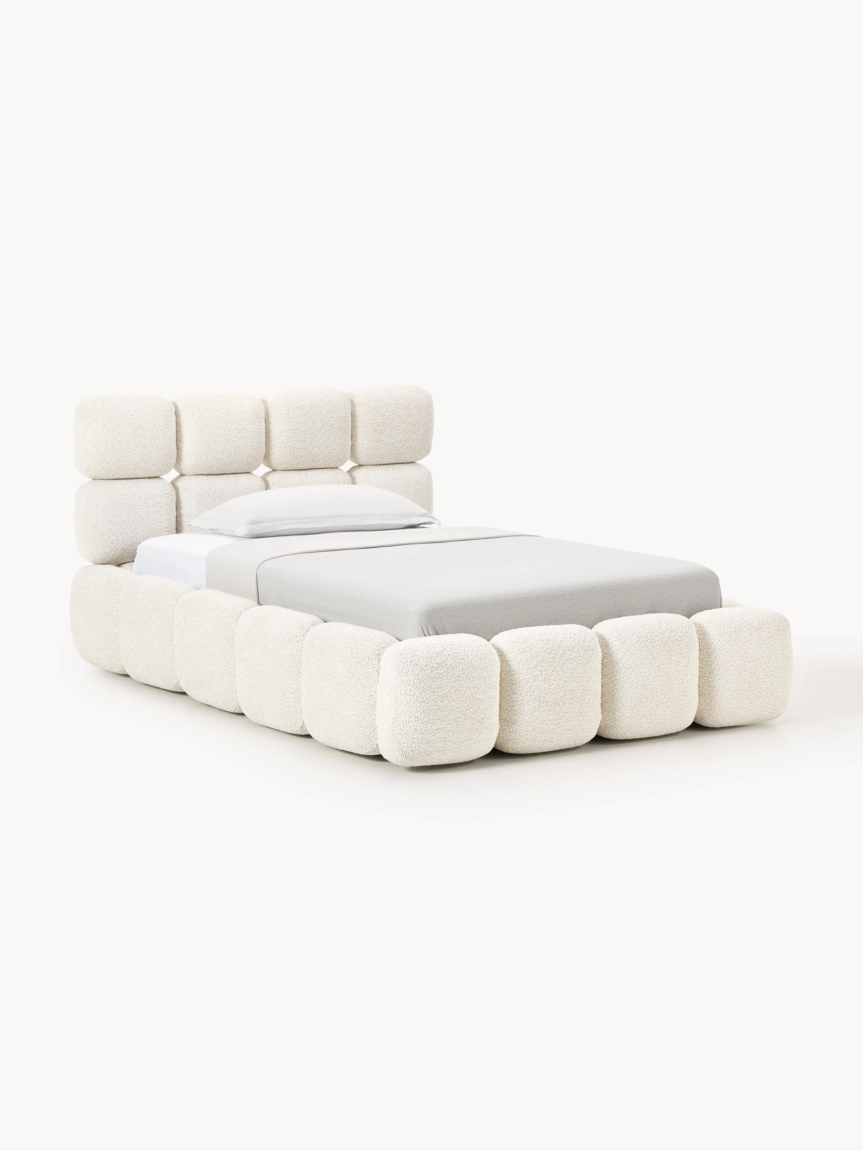 Einzelbett Tayla mit Stauraum aus Teddy-Bouclé