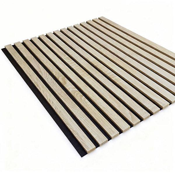 Lot de 4 Panneaux tasseaux bois 60 x 60 x 1,9 cm - décor chêne clair fond noir - 1,44m²
