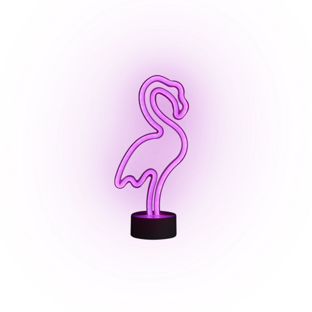 Lampe néon LED forme flamant rose Ø9,5x13xH29,5cm