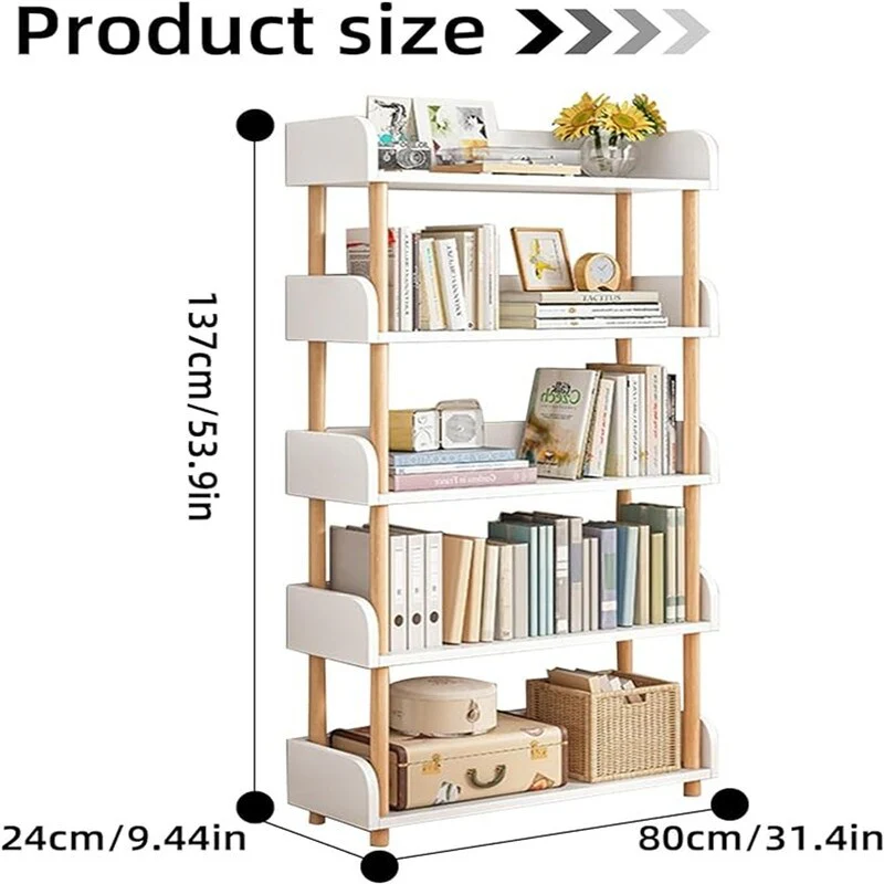 Bookshelf 5 Tier,Open Bookcase - 25.5D x 6W x 11.8H