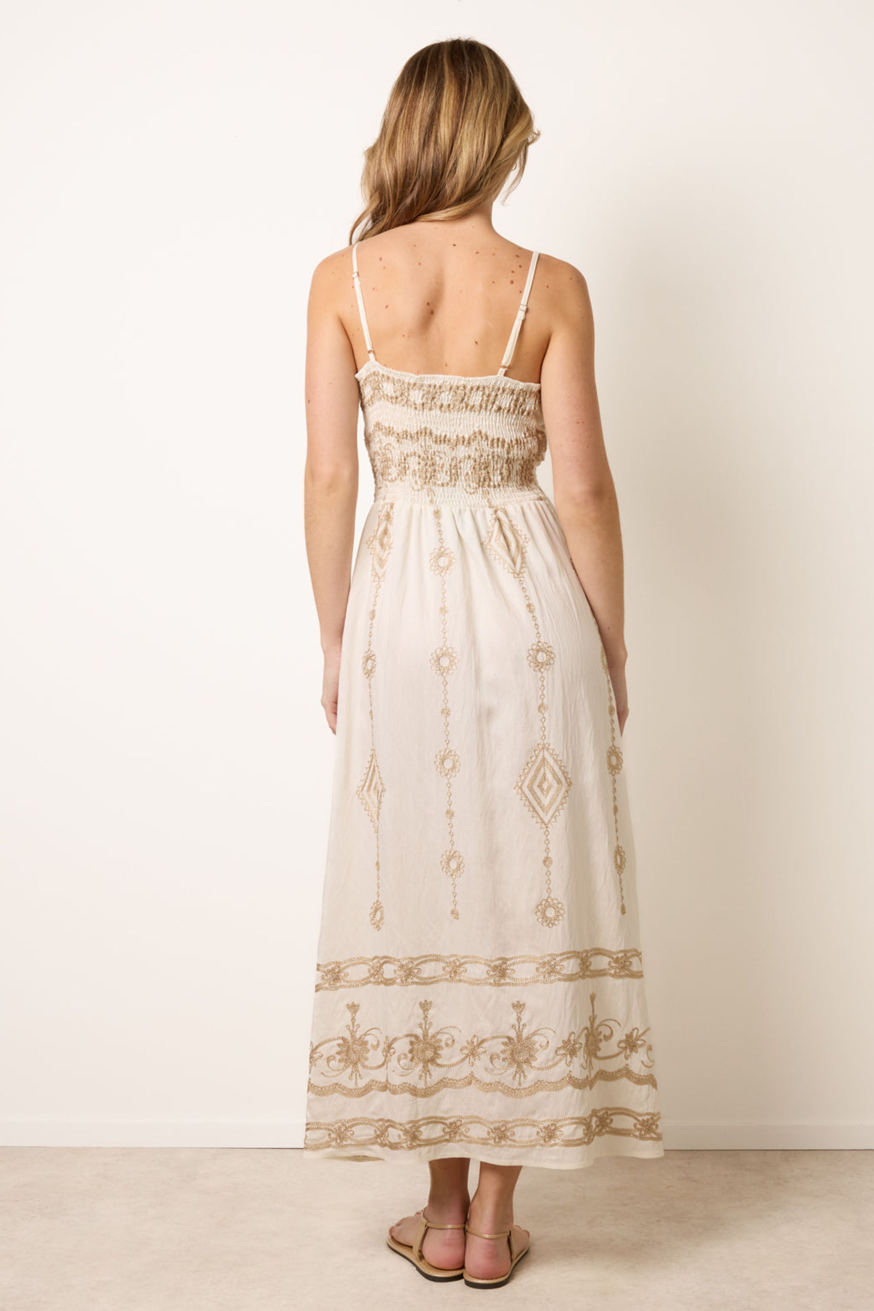 Blue Vanilla Ivory Embroidered Maxi Dress With Adjustable Straps