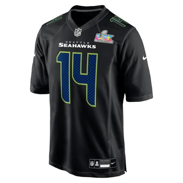 Men's Seattle Seahawks Sam Darnold Nike Black Super Bowl LX Patch Carbon Fashion Game Jersey