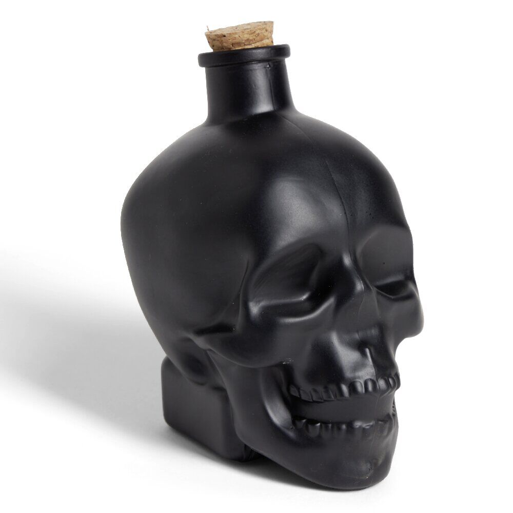 Bouteille poison décoration Halloween crâne en verre noir 10x8,5xH14cm