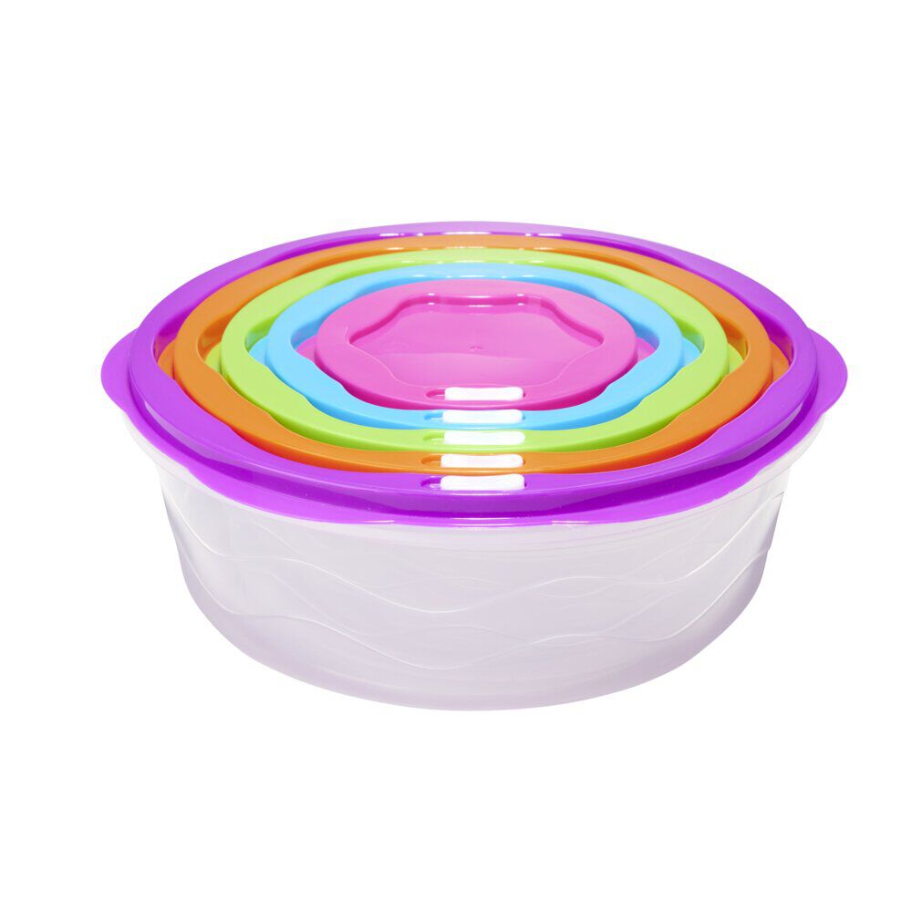 BoÎte alimentaire x5 emboÎtable plastique couvercle multicolore Ø25xH9,5cm