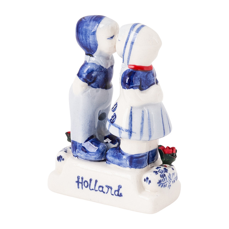 Beeldje kussend koppel - delfts blauw - 6x3x8 cm