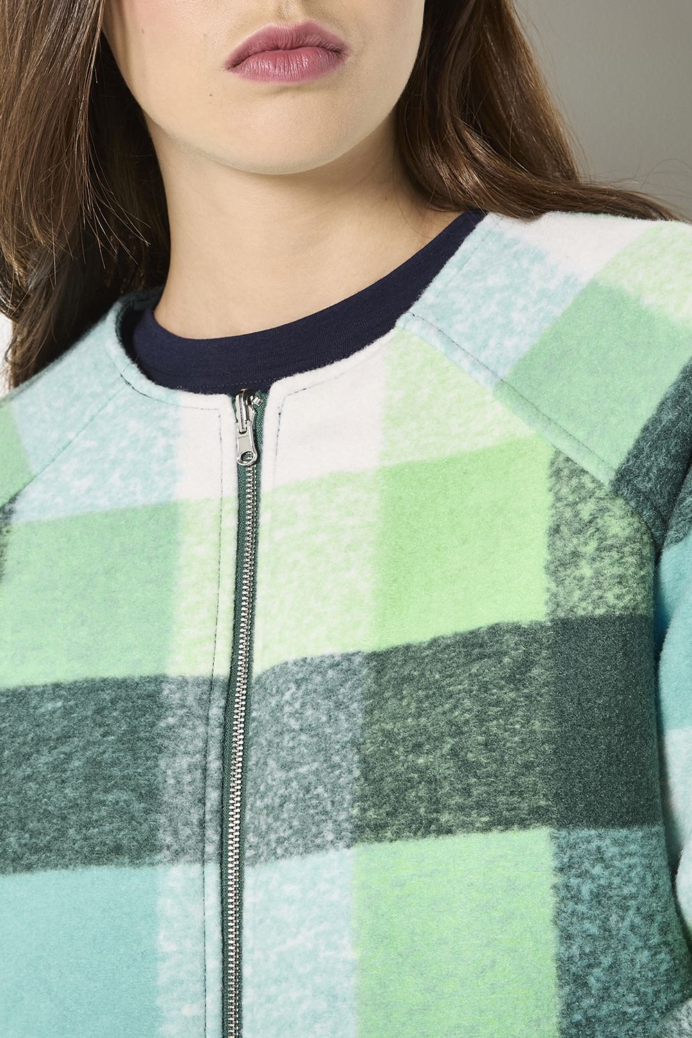 Apricot Reversible Check Fleece Quilted Jacket
