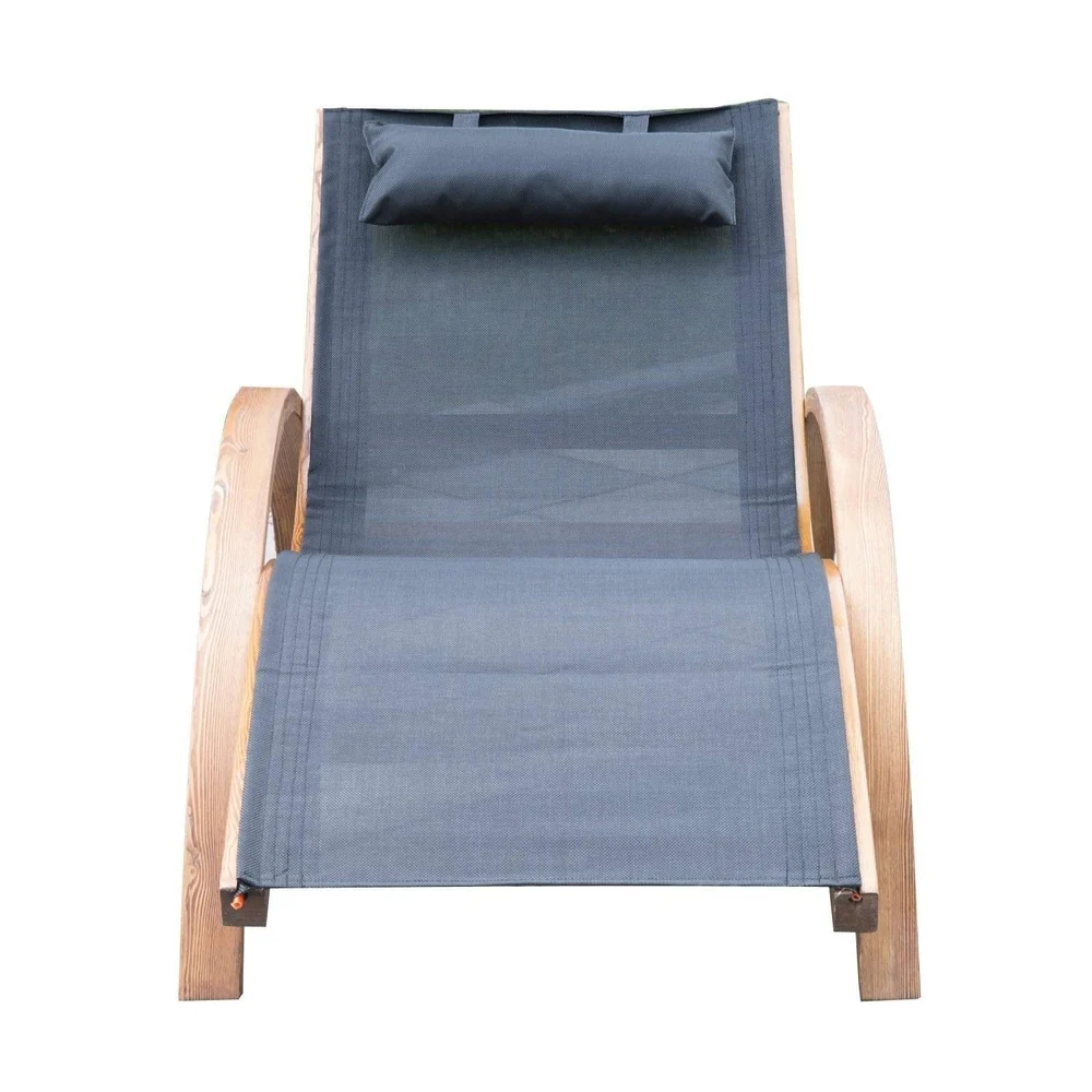 Outsunny Outdoor Mesh Lounge Chair with Large Comfortable Cushion & an Outdoor Durable Wood Material, Black