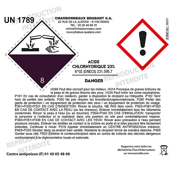 Acide chlorhydrique détartrant puissant Phebus 1L