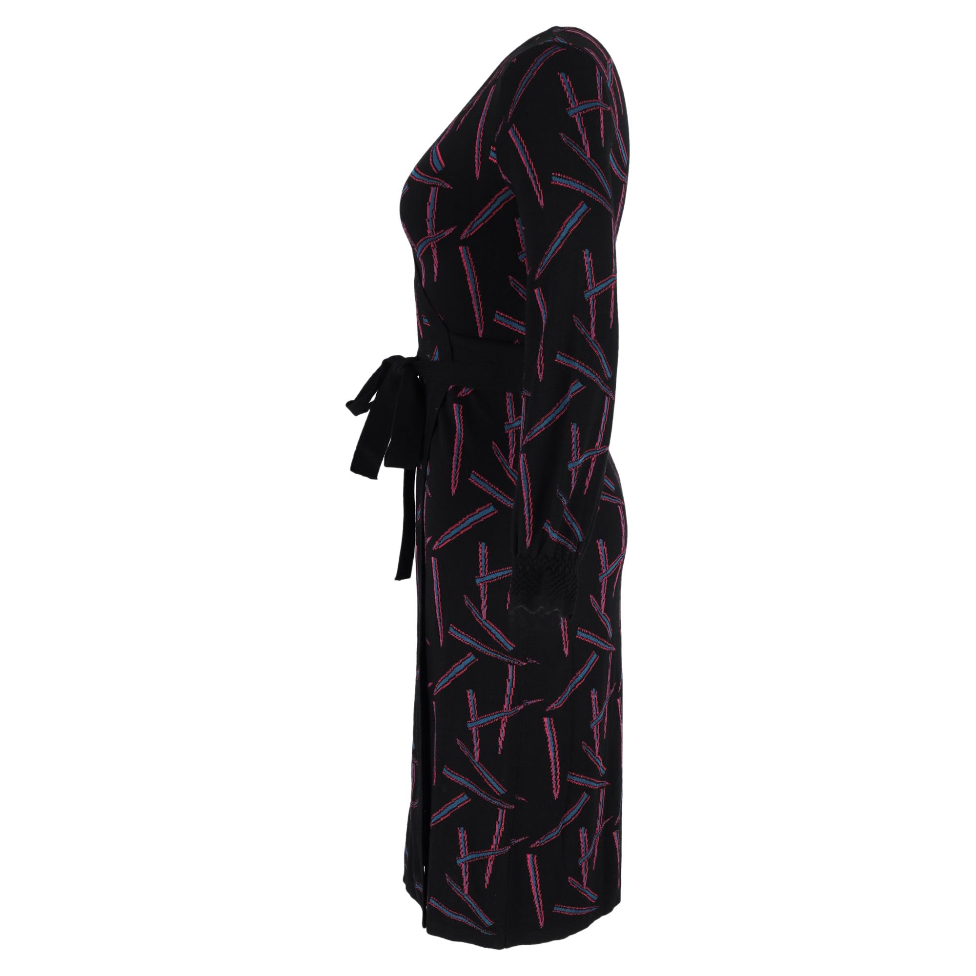Diane Von Furstenberg Preloved Printed Wrap Dress in Black and Pink Wool