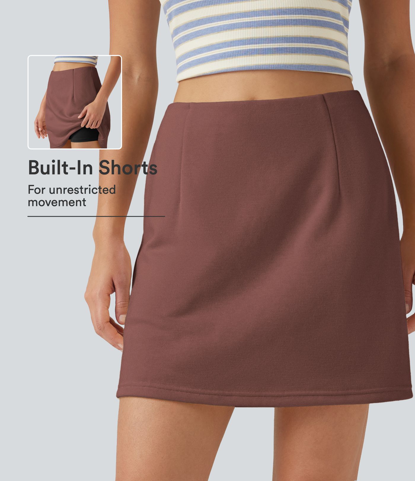 Jupe-short mini taille haute coupe trapèze avec poches