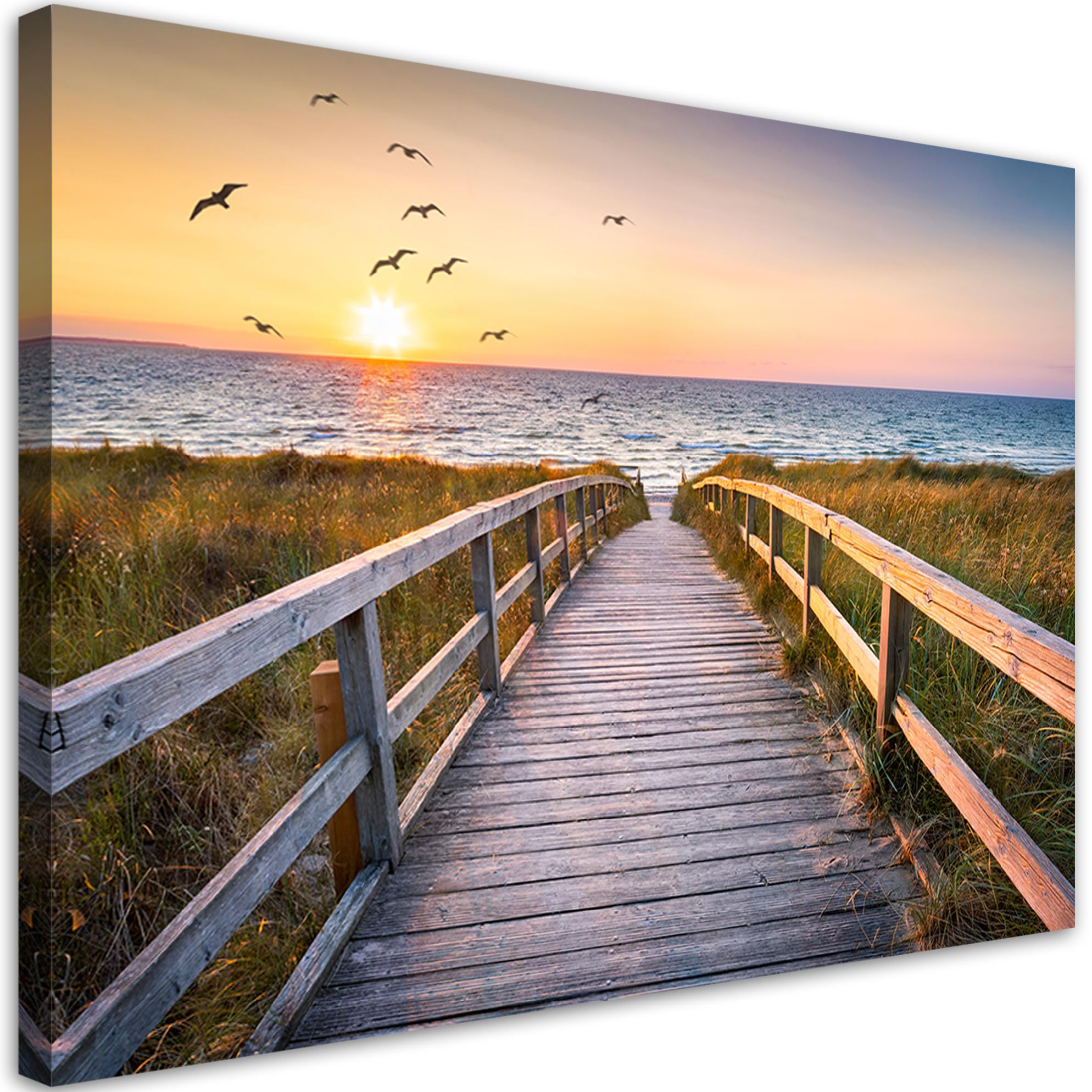 Feeby Obraz na płótnie, Zachód słońca morze plaża 60x40