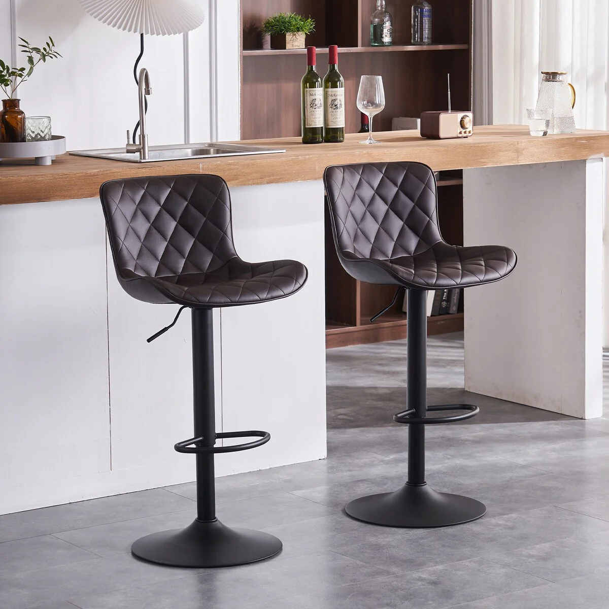 Bar Stools Set of 2 Adjustable Swivel Bar Chairs Modern Counter Stools