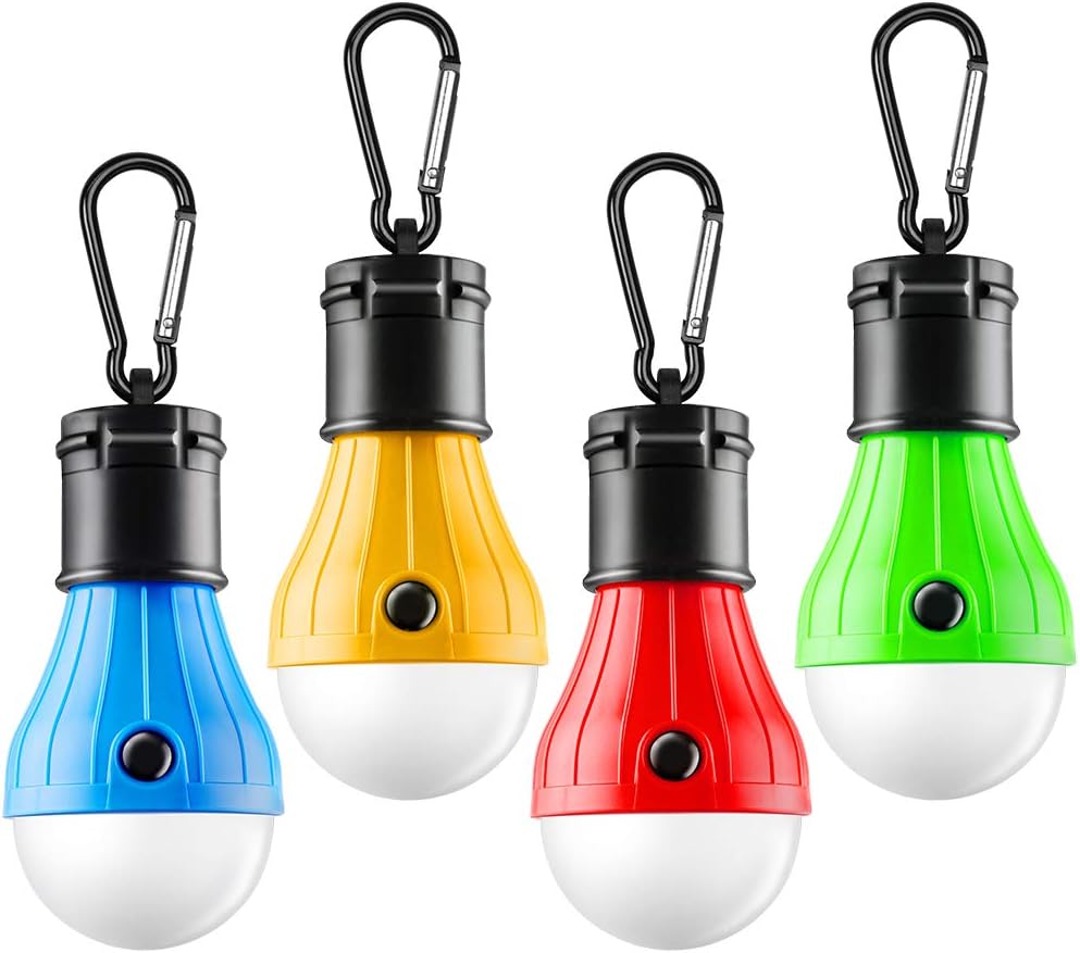 FLY2SKY Tent Lamp Portable LED Tent Light 4 Packs Clip Hook Hurricane Emergency Lights LED Camping Light Bulb Camping Tent Lantern Bulb Camping Equipment for Camping Hiking Backpacking Fishing Outage
