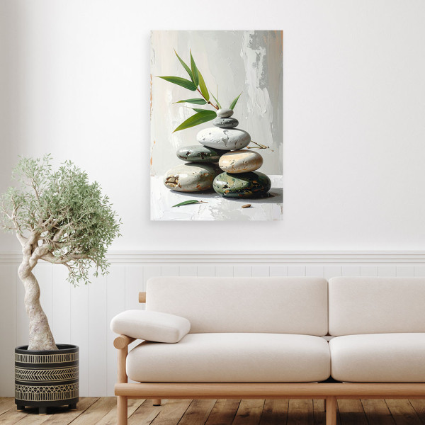 Obraz do salonu sypialni biura, Kamienie zen spa bambus na szarym 20x30