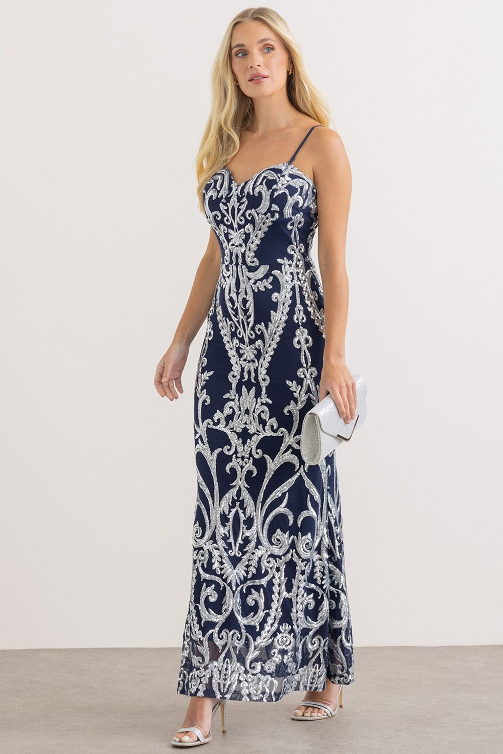Klass. Sequinned Mesh Bandeau Maxi Dress