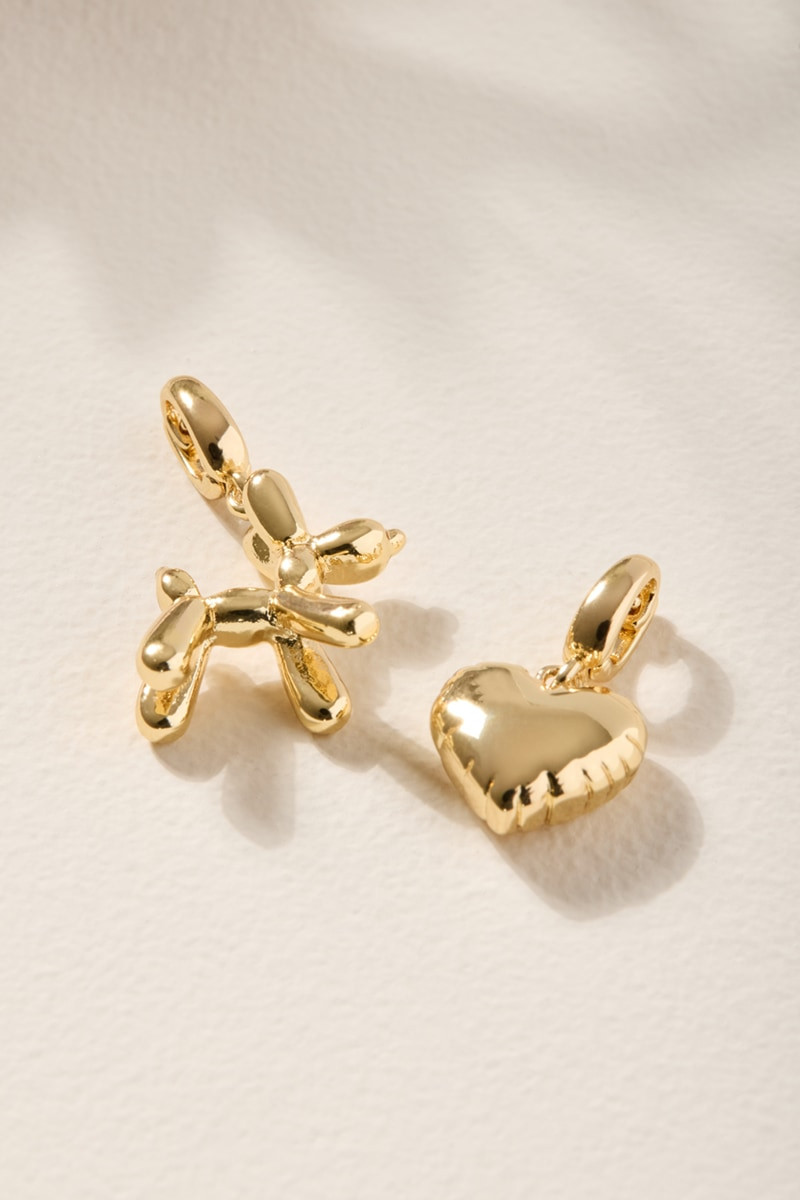 Balloon Dog and Heart Charm Set Gold
