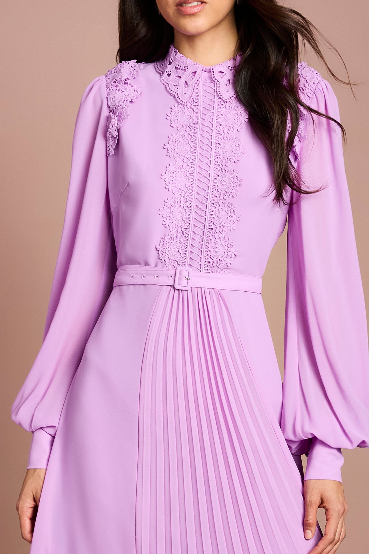 Coast Lace Trim Collared Georgette Shirt Dress