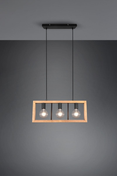Lampa wisząca jasne drewno-czarna AGRA 3xE27x10W wym: 150x60x8,5 cm Trio