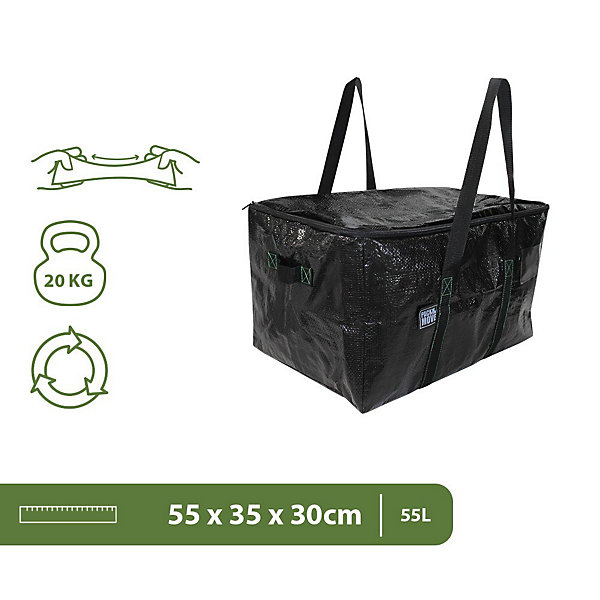 Lot 10 Sacs Rangement - 55 x 35 x 30 cm - Poignées solides - Déménagement et Transport - Ultra Résistant - Réutilisable - 55L