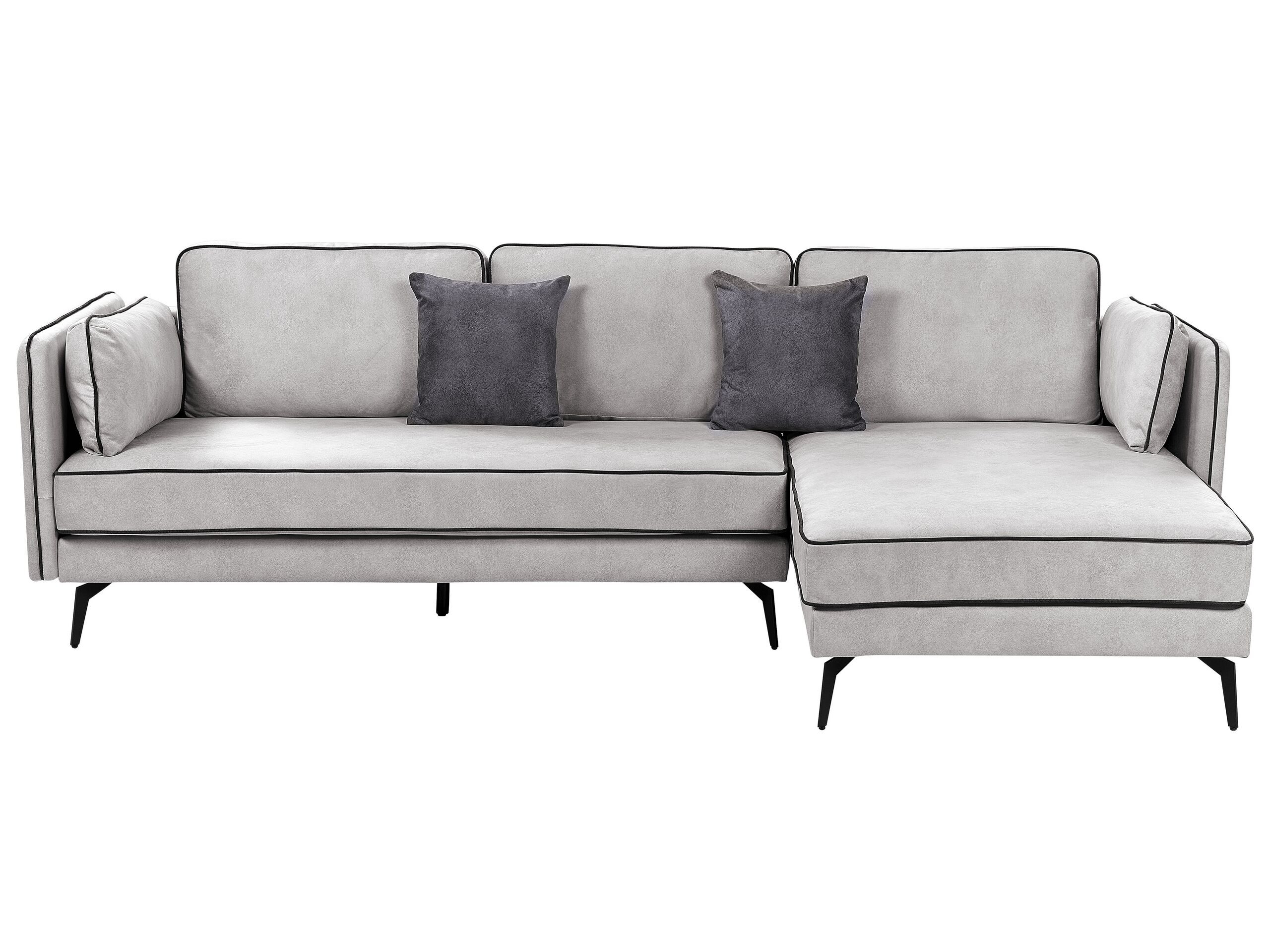 Tapicerowana sofa narożna z poduchami jasnoszara