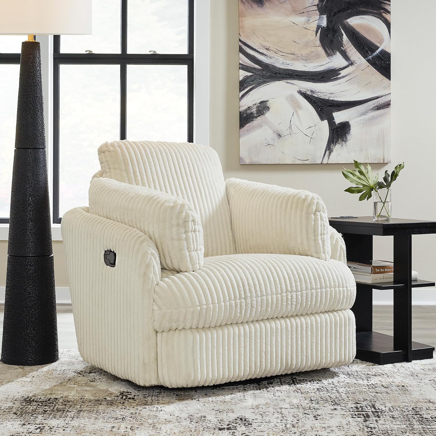 Signature Design by Ashley Tie-Breaker Casual Swivel Glider Recliner with Hidden Storage, White