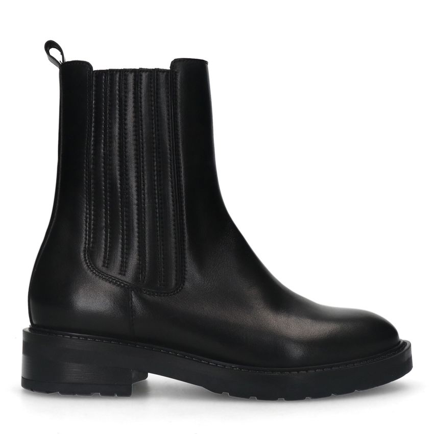 Manfield Zwarte leren chelsea boots