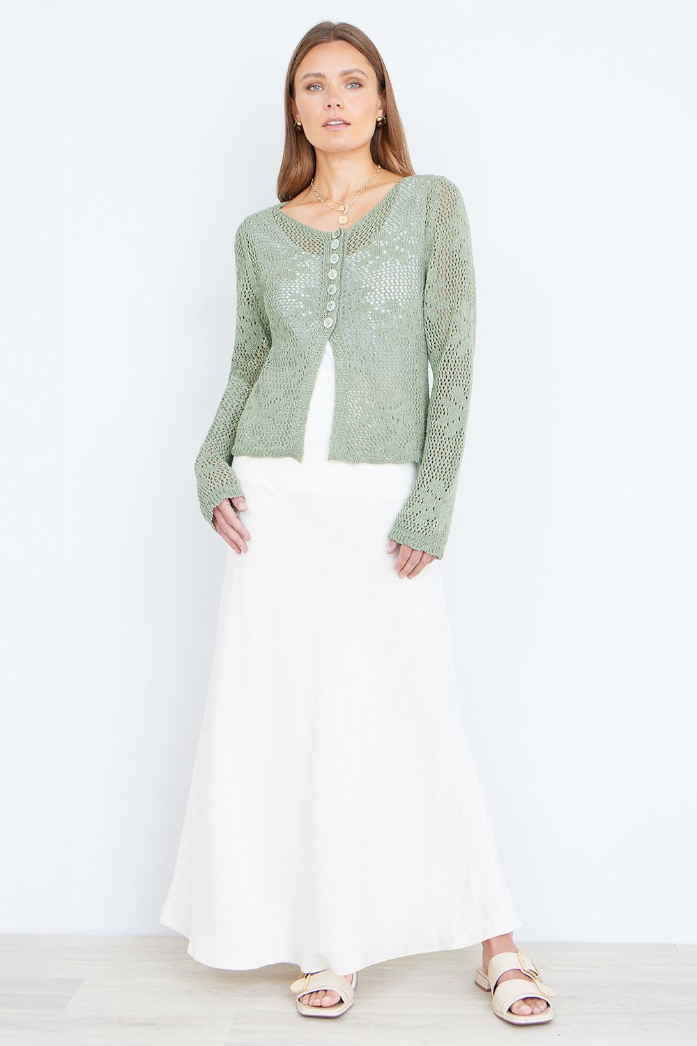Yumi Flower Crochet Button Up Cardigan