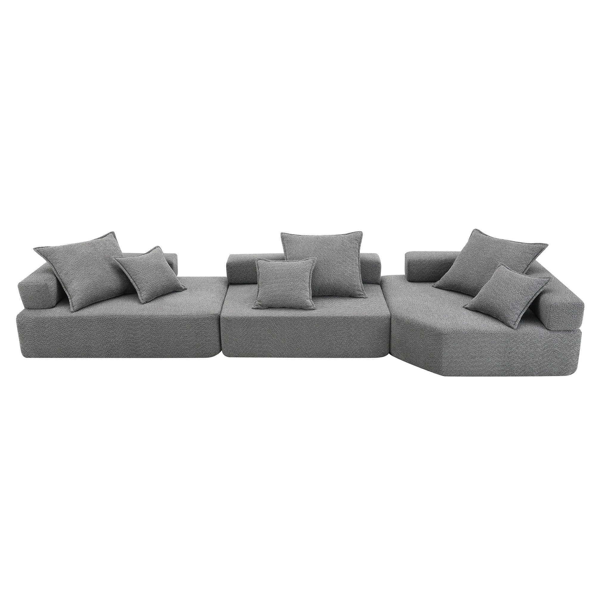 Modern Modular Sofa with Frameless Sponge Construction and Boucle Upholstery for Living Room or Guest Room, No Assembly