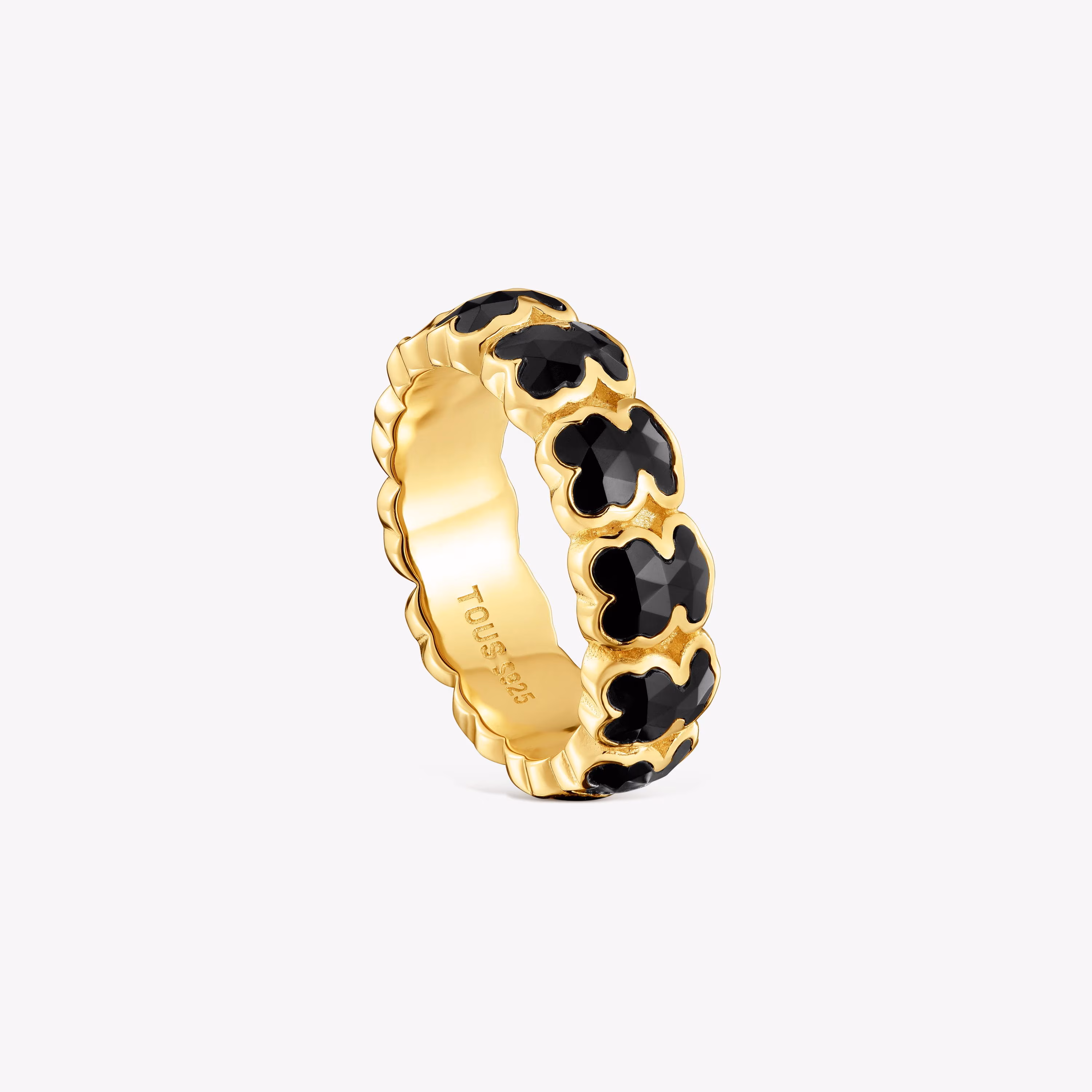 Anillo mediano con baño de oro 18 kt sobre plata y osos en ónix Icon Color