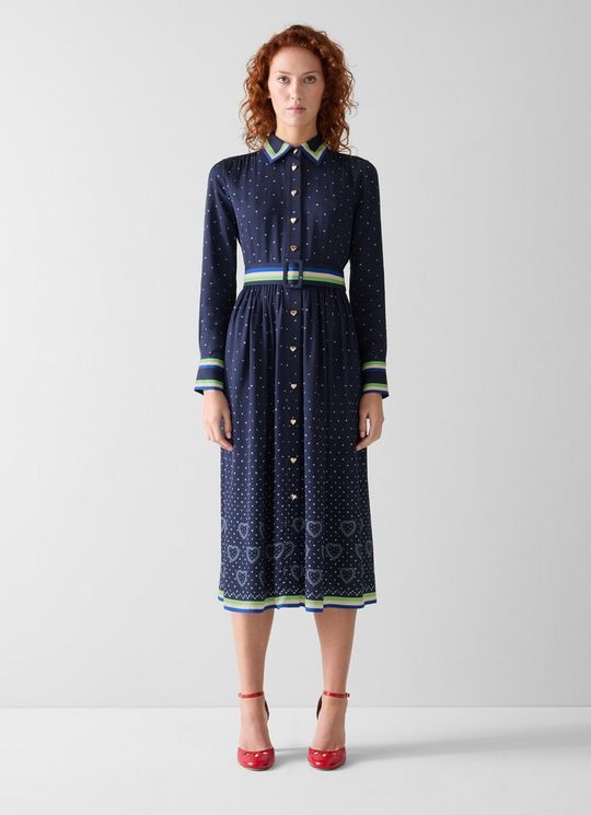 Kate Navy Multi Hearts And Card Shirt Dress