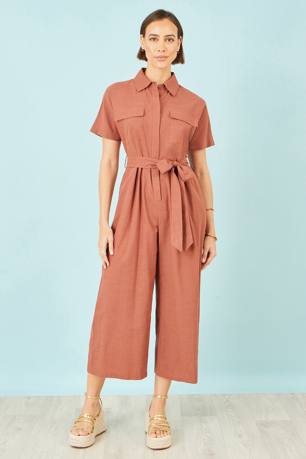 Yumi Brown Utility Relaxed Jumpsuit