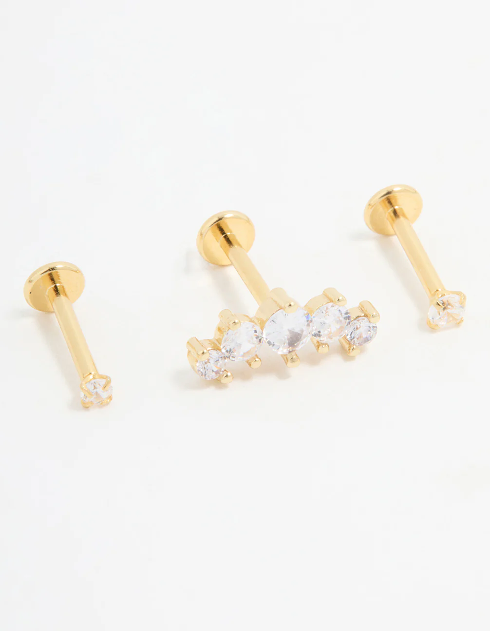 Gold Plated Surgical Steel Round Crawler Flat Back Studs 3-Pack