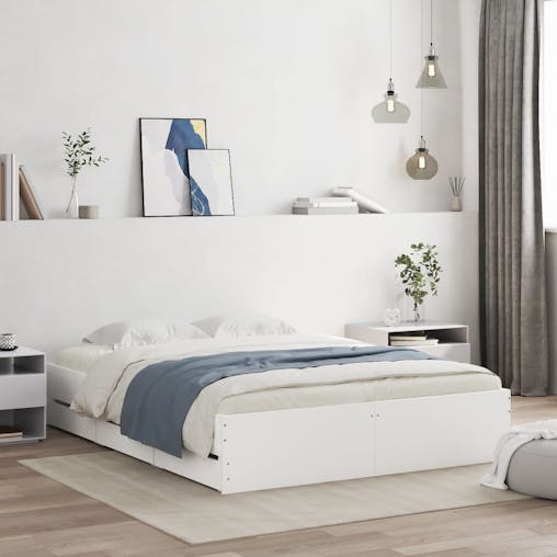 NNEVL Bed Frame with Drawers White 150x200 cm Engineered Wood