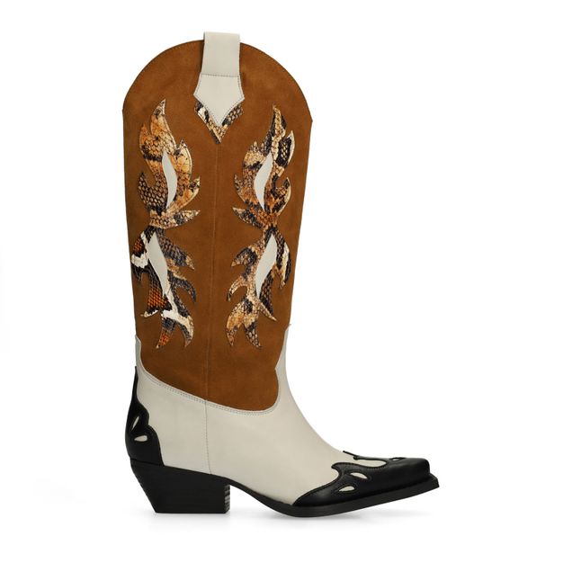 Cognac leren cowboylaarzen met sierstiksels