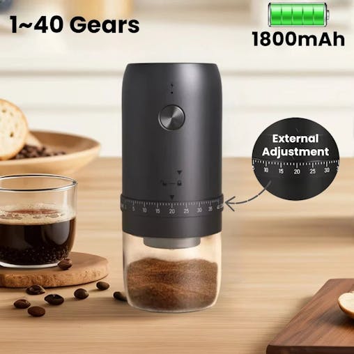 NNEOBA 1800mAh Electric Coffee Grinder 40 Level Adjustable Burr Grinder Black