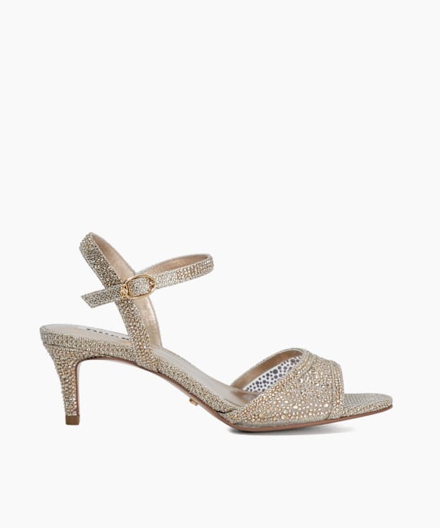 Manicure Gold - Wide Fit Hot Fix Mid Heel Sandals